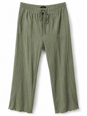 Zara Sage Green Crinkle Drawstring Pants Size Medium Relaxed Boho Pull-On